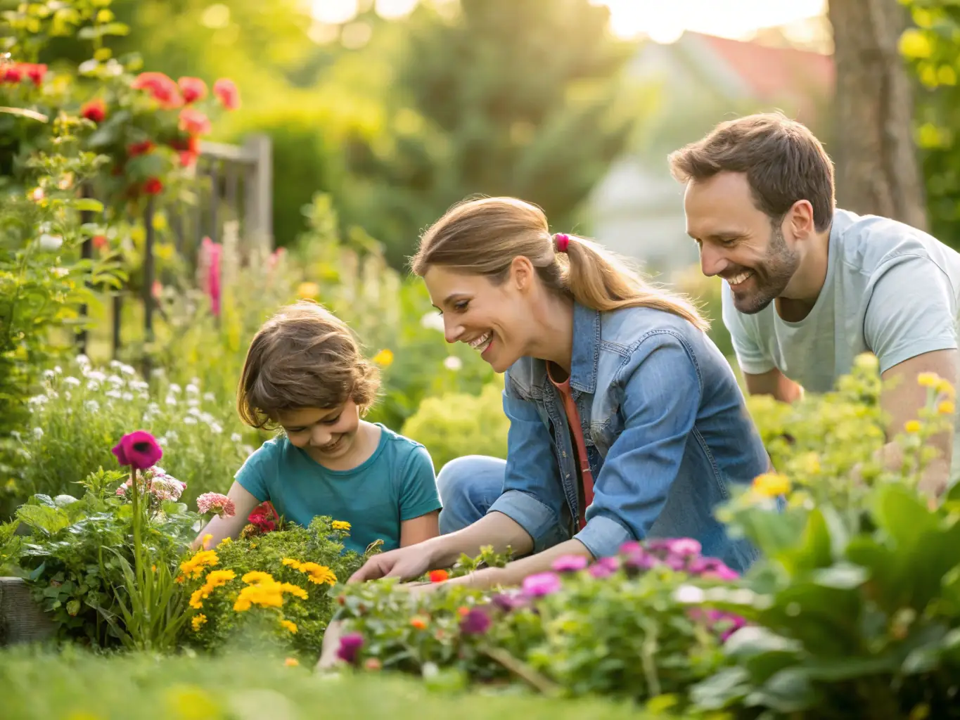 A family smiling in their backyard, free from mosquitoes, thanks to pest control services.